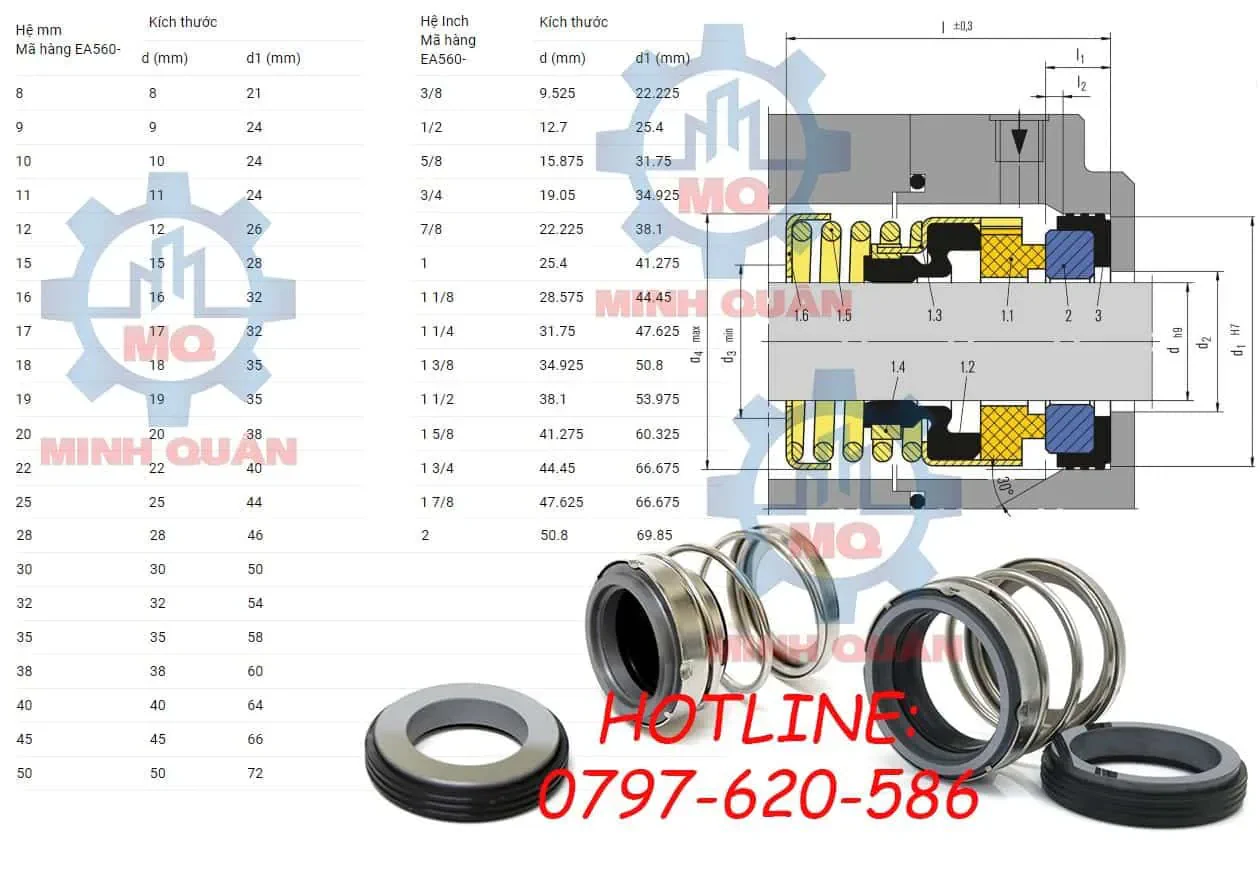 Phớt máy bơm trục ngang chịu nhiệt 560A (Phớt cao)