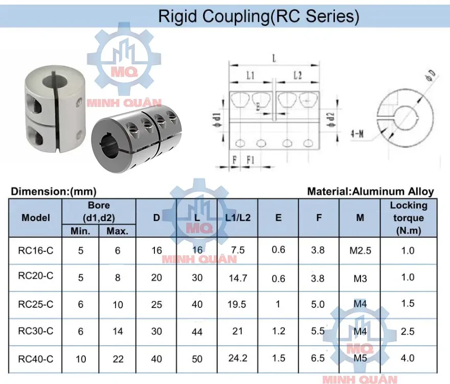Khớp nối cứng RC - Khớp nối nhôm kẹp trục cho động cơ và CNC 2 Khớp nối cứng RC nhôm 7075